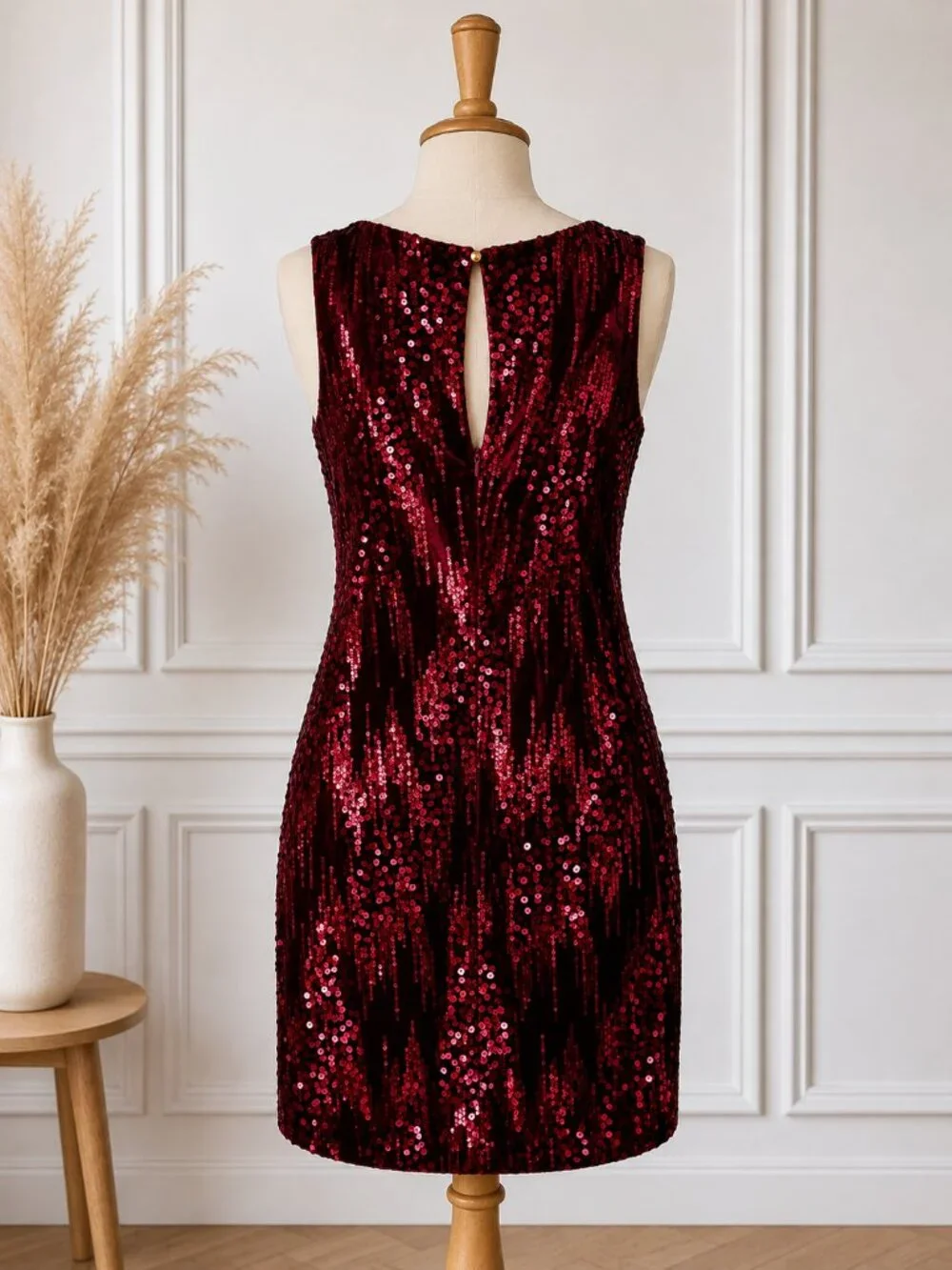 Emerald Sundae Burgundy Sequin Cocktail Mini Dress S Velvet Evening Glam NEW - Picture 7 of 10